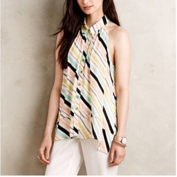 Anthropologie Maeve Sz 4 sleeveless trapeze blouse multicolor Flowy $68 Retail - Picture 1 of 8